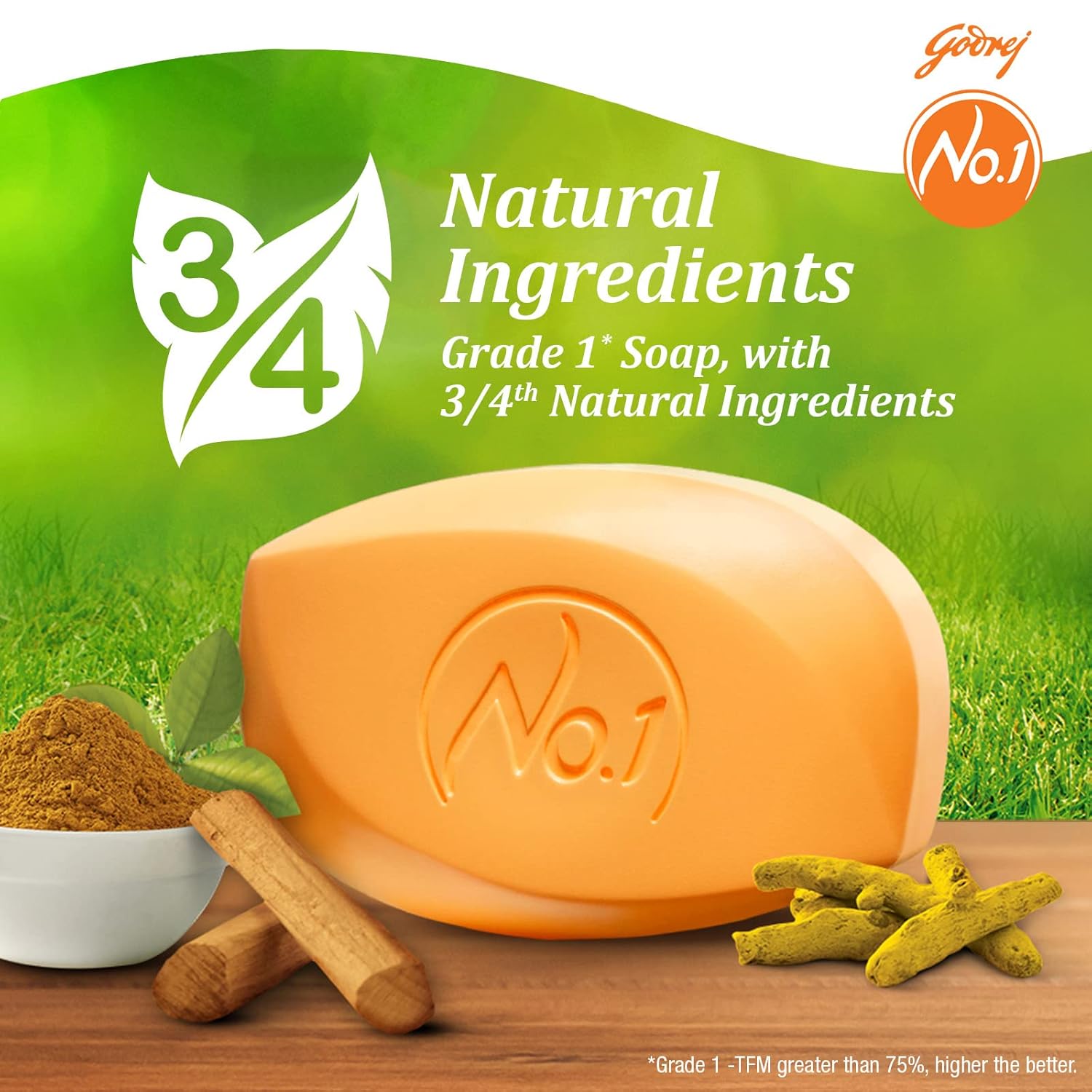 Godrej No. 1 Bathing Soap Sandal & Turmeric –  Soap & Long-lasting Fragrance, Combo Pack of 5 (100g each)