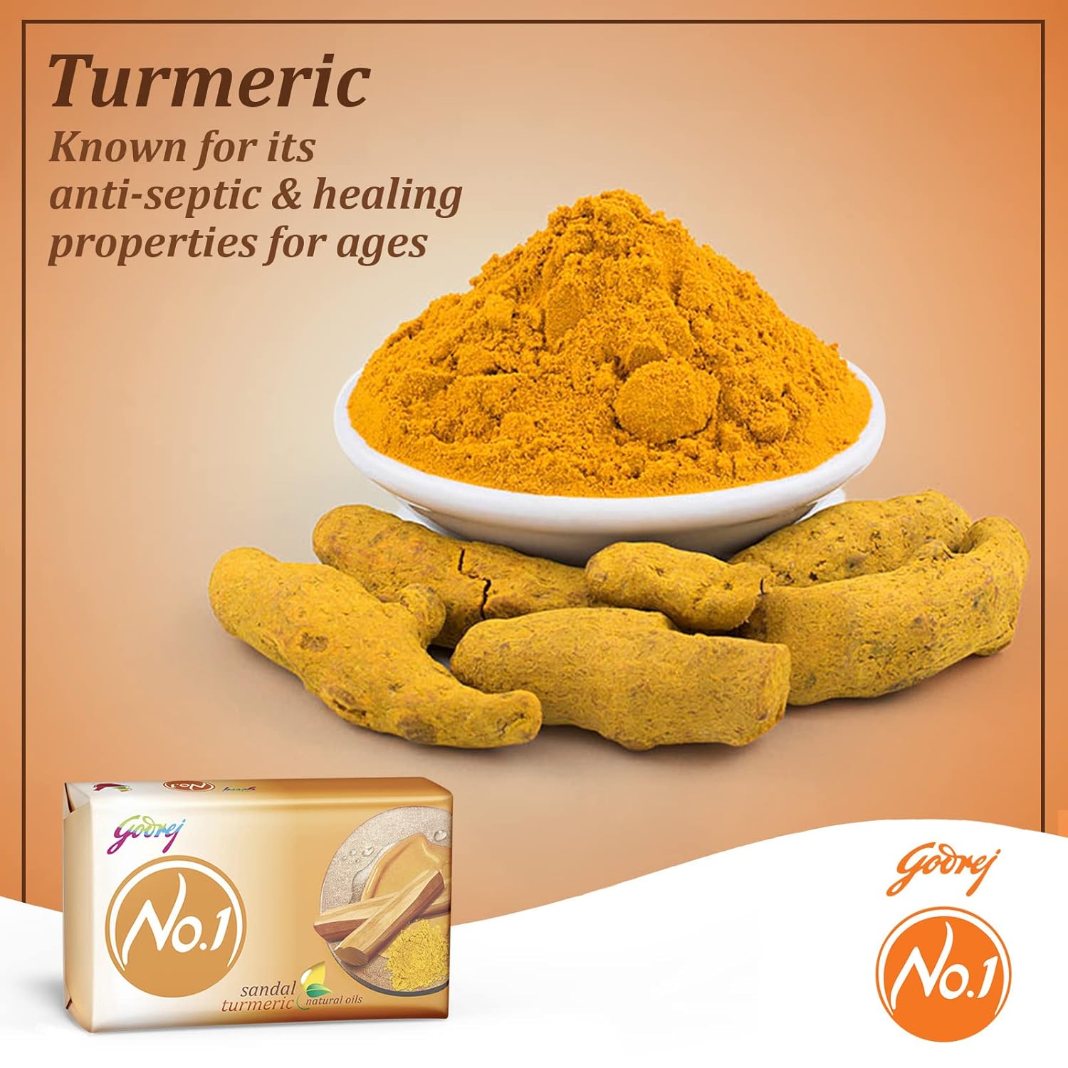 Godrej No. 1 Bathing Soap Sandal & Turmeric –  Soap & Long-lasting Fragrance, Combo Pack of 5 (100g each)